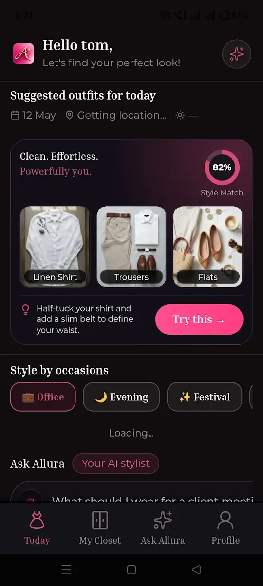 A screen from the Aura app