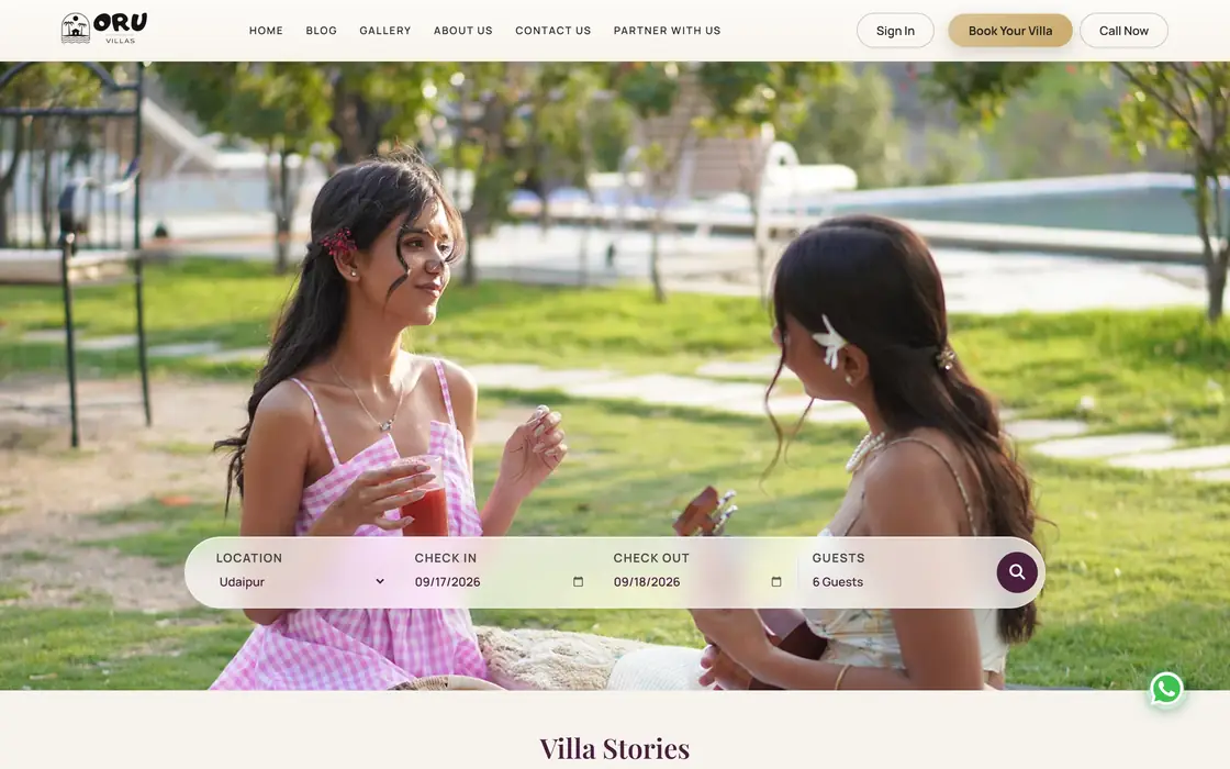 Home page of Oru Villas